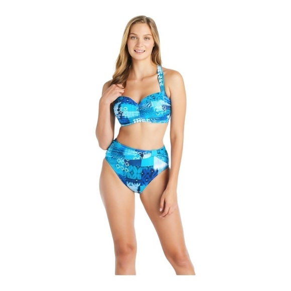 BLEU BY ROD BEATTIE Too Hot to Handle Shirred Bikini Top High-Waisted Bikini NWT - Picture 1 of 9